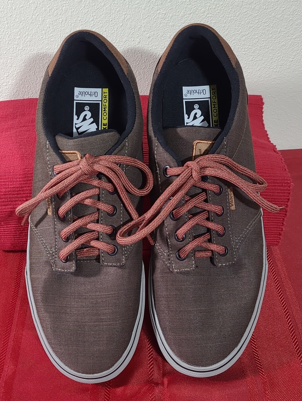 Vans Atwood Deluxe Brown & Gray Canvas Low-Top Sneakers with Rust Colored Laces - Picture 2 of 9